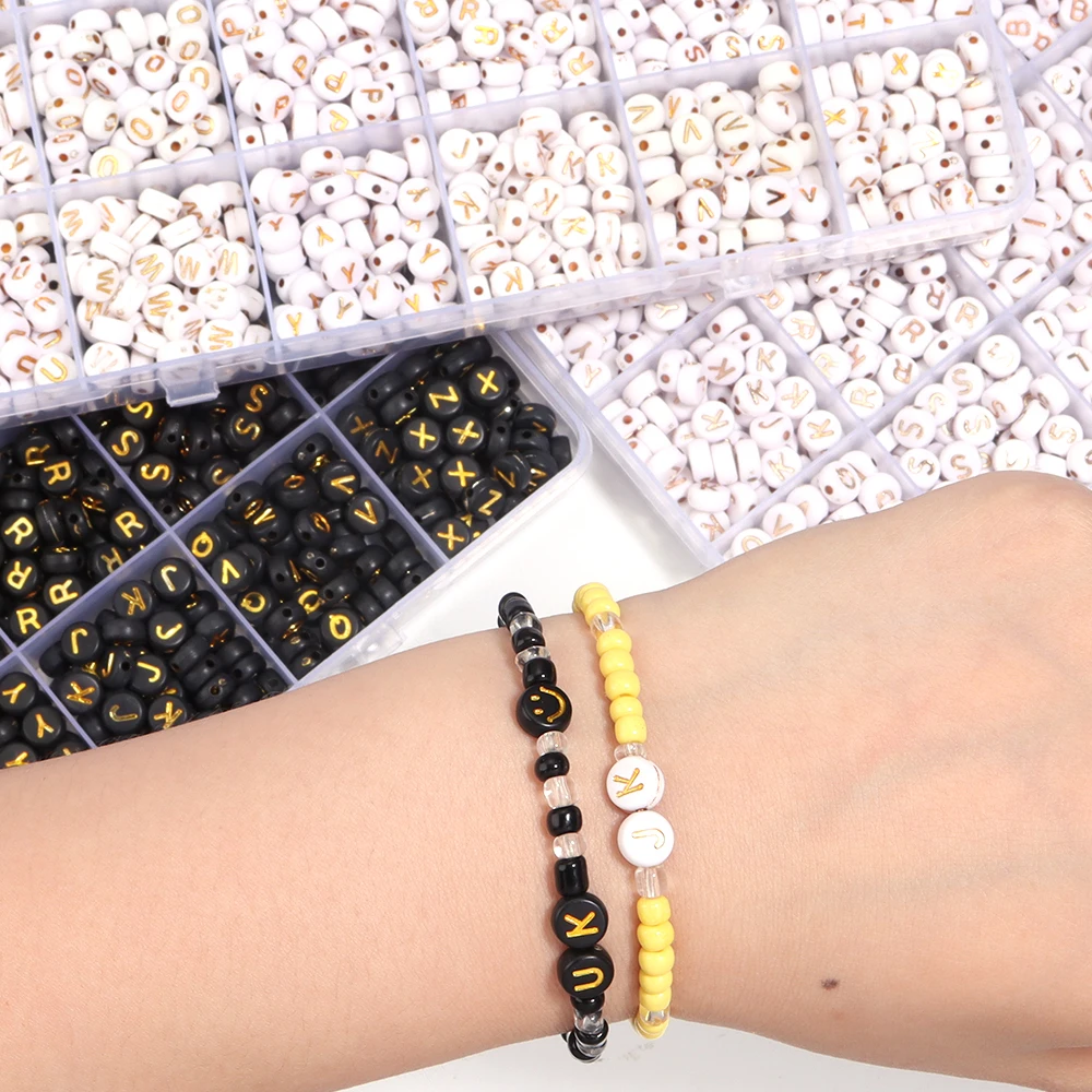 1200 قطعة/صندوق الاكريليك إلكتروني الخرز مجموعة الإنجليزية الأبجدية شقة الخرز المستديرة أطقم مع حبل مرن DIY بها بنفسك صنع المجوهرات سوار #3