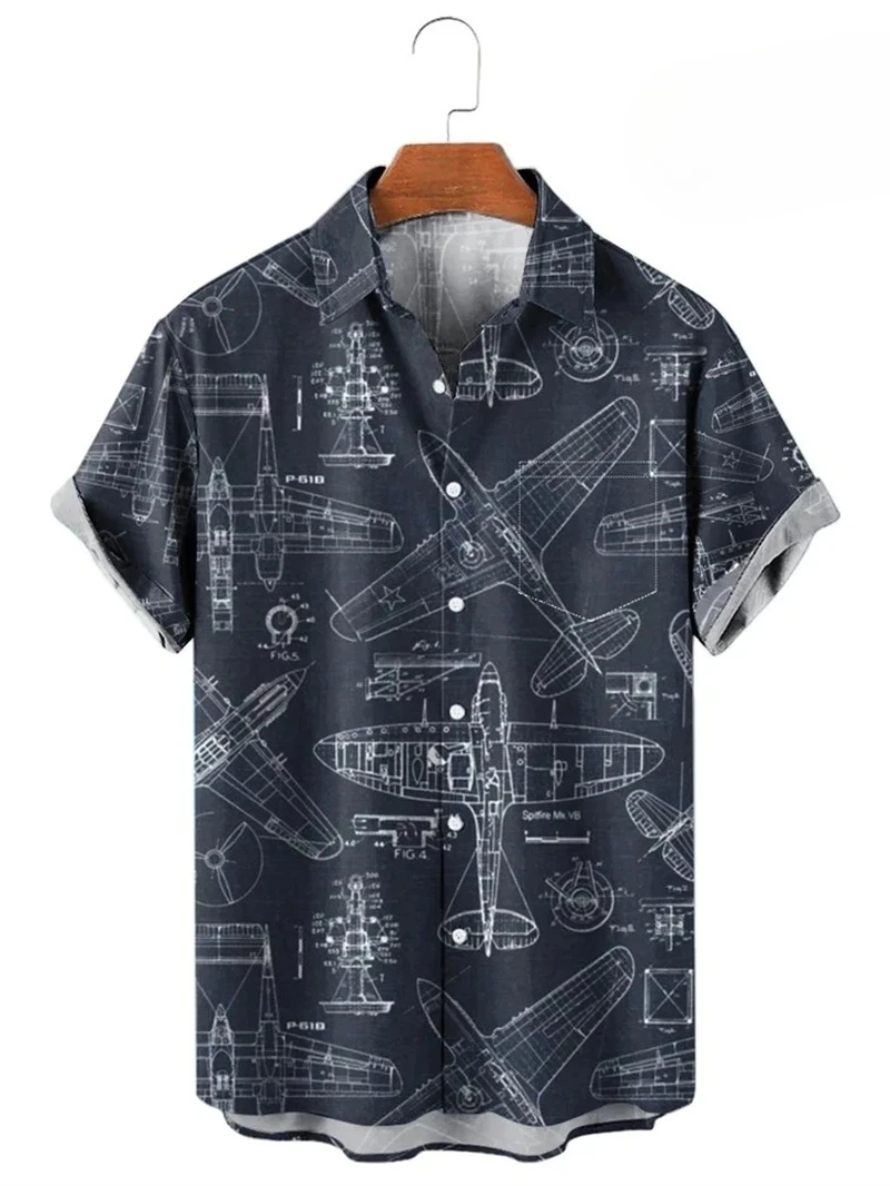 Summer Men's Hawaiian 3D Printed Short-Sleeved Button-Down Shirt, Loose-Fitting Top, Casual Aloha Men's Clothing Shirt