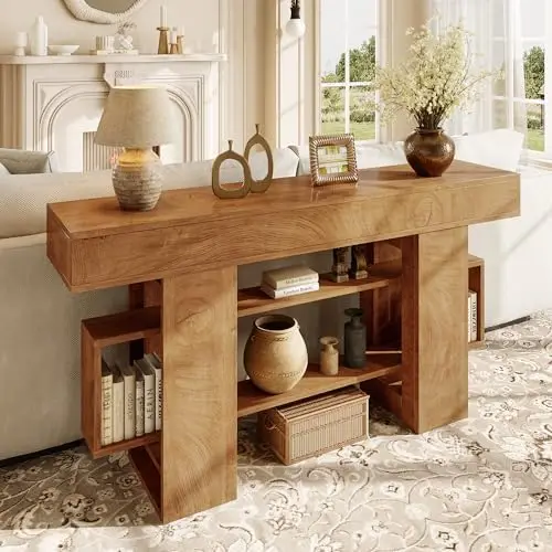 63 Inches Entryway Table, Wooden Console Table with Storage, Narrow Sofa Table Behind Couch, Farmhouse Long Entry image 3