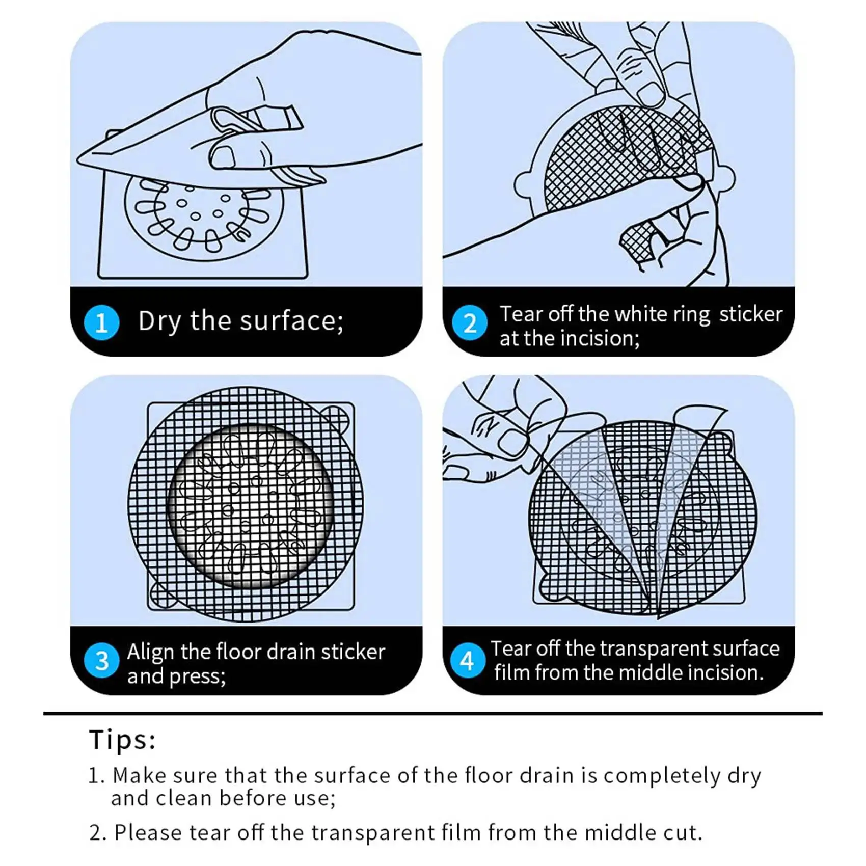 AT19-60 Pcs Disposable Shower Drain Hair Catcher Cover For Showers & Bathtubs Mesh Stickers Mesh Filter Sink Strainer Sticker