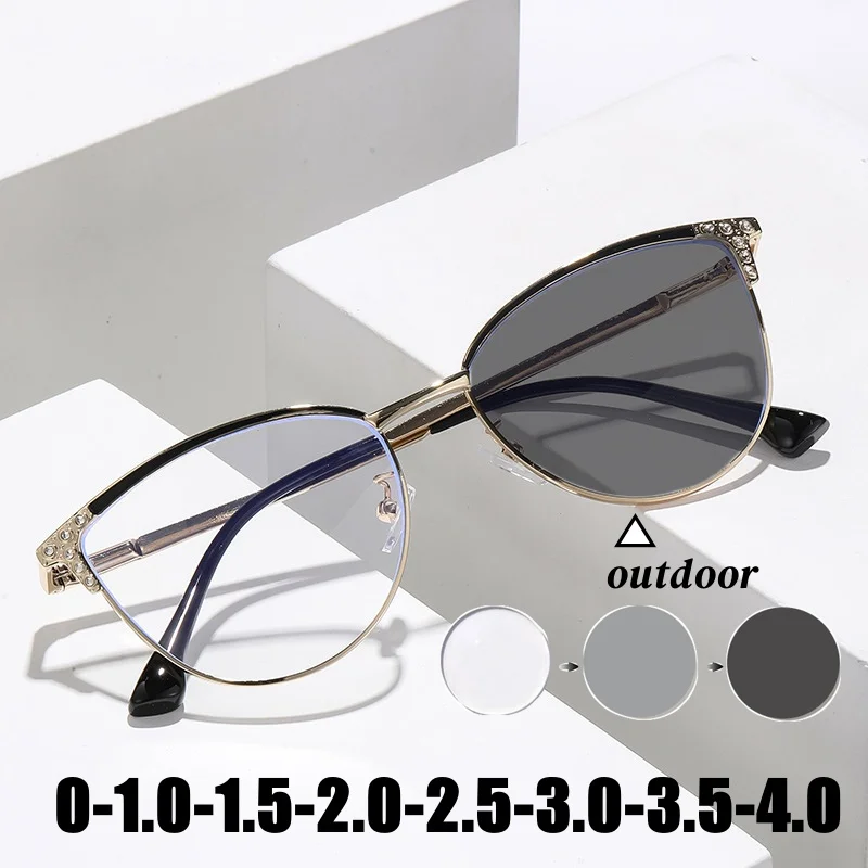 

Anti-UV Women's Photochromic Myopia Glasses Men Vintage Ultralight Near Sight Eyewear Trendy New Cat Eye Design Minus Diopters