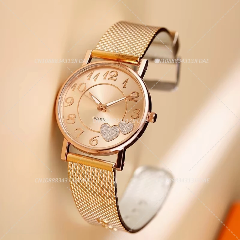 Top Brand Rose Gold Love Watch Ladies Simple Temperament High-level Female Watch Gift Elegant Watch