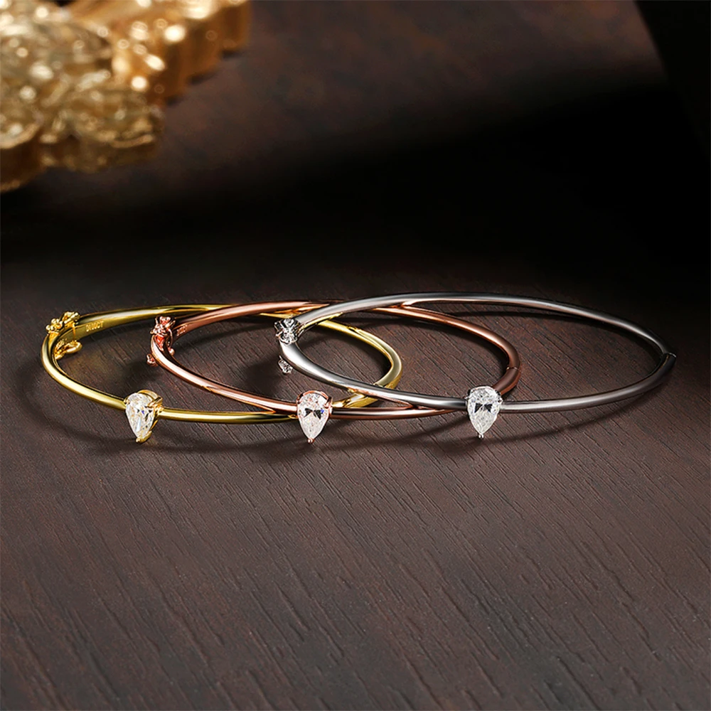 

1CT Pear Cut Moissanite Bangle Solitaire Diamond Bracelet for Women Certified S925 Sterling Silver Party Birthday Gift Jewelry