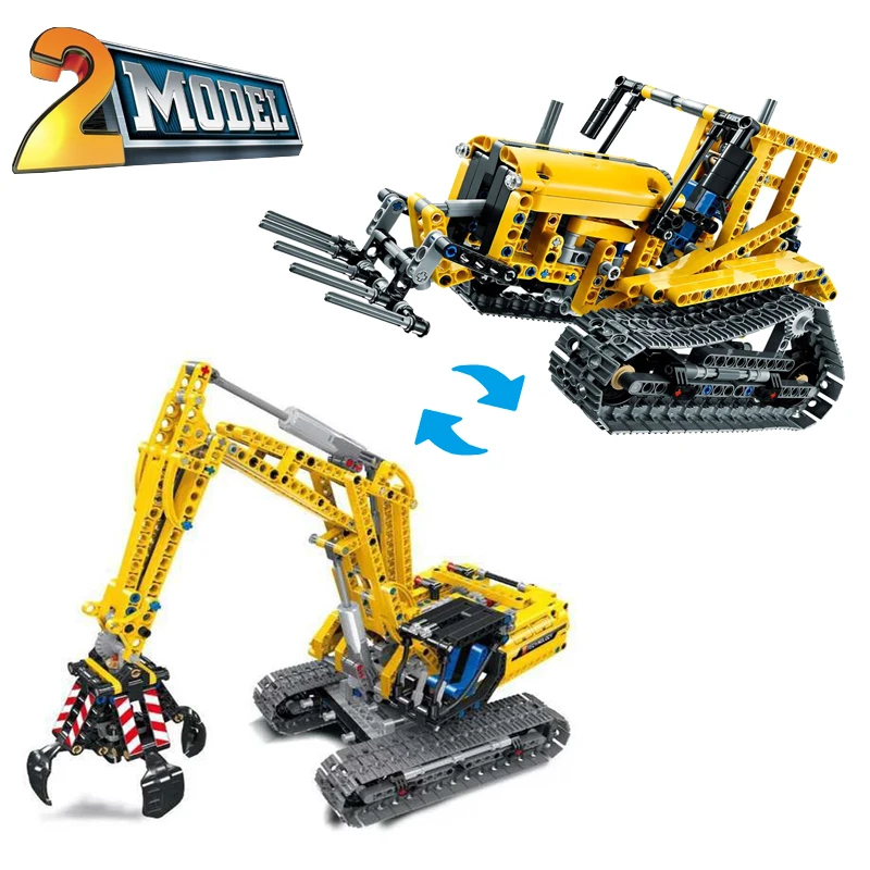 IN STOCK 720pcs 2in1 Engineering Technical Excavator Building Blocks Model MOC Bulldozer Bricks Toys for Boys Birthday Gift Set