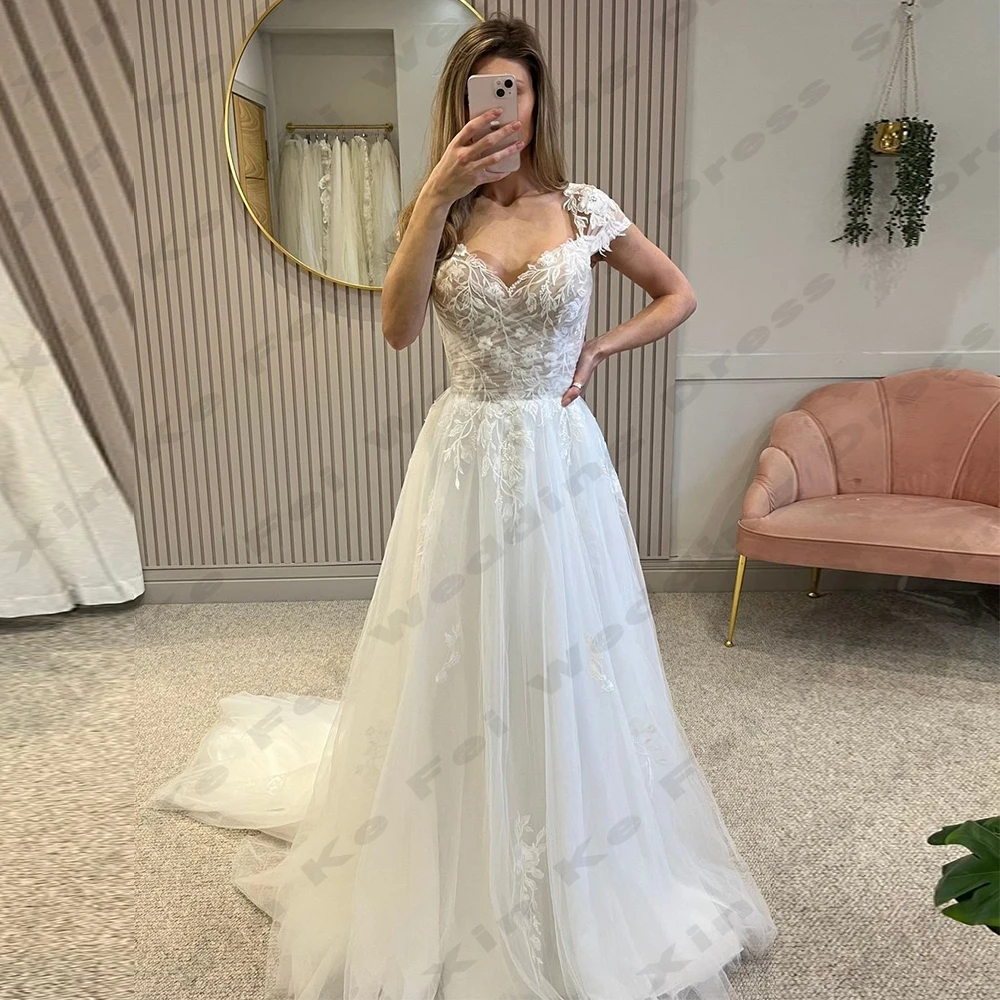 

2024 Bohemian Women's Elegant Wedding Dresses Tulle Lace Applique A-Line Princess Formal Beach Party Bridal Gowns Vestidos Robe