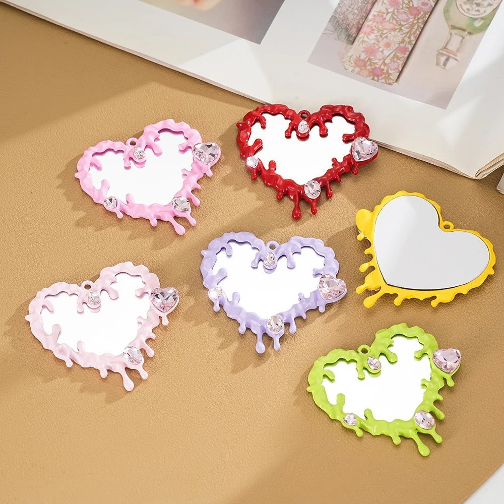 10Pcs Irregular Fluid Heart Dopamine Mirror Charms DIY Pendant Jewelry Making Supplies For Phone Case Back Decoration