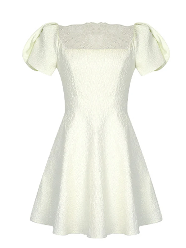 Elegante abito da festa di compleanno Kawaii Prospettiva carina da donna Maglia trasparente Splice Altalena Abito corto Donna Prom Data Abiti da strada