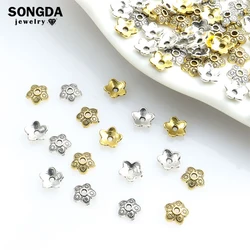 100pcs Antique Gold Silver Color Flower Spacer Bead Caps Alloy Metal Loose Bead Charms DIY Jewelry Bracelets Necklaces Accessory