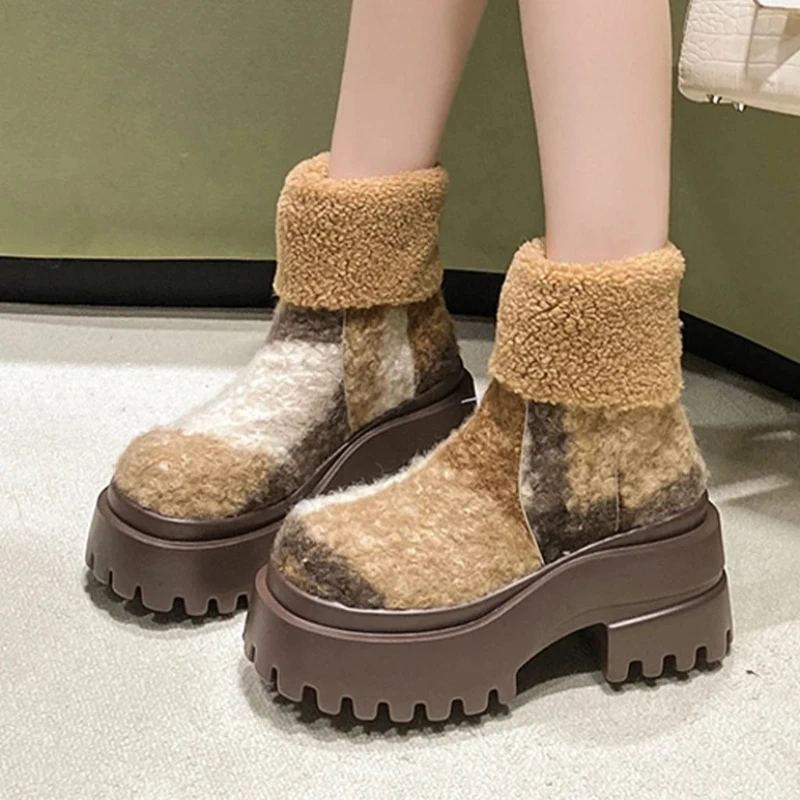 

Fur High Heels Women's Ankle Boots Suede Designer Chunky Elegant Shoes 2025 Pumps New Winter Boots Luxury Fashion Mujer Botas