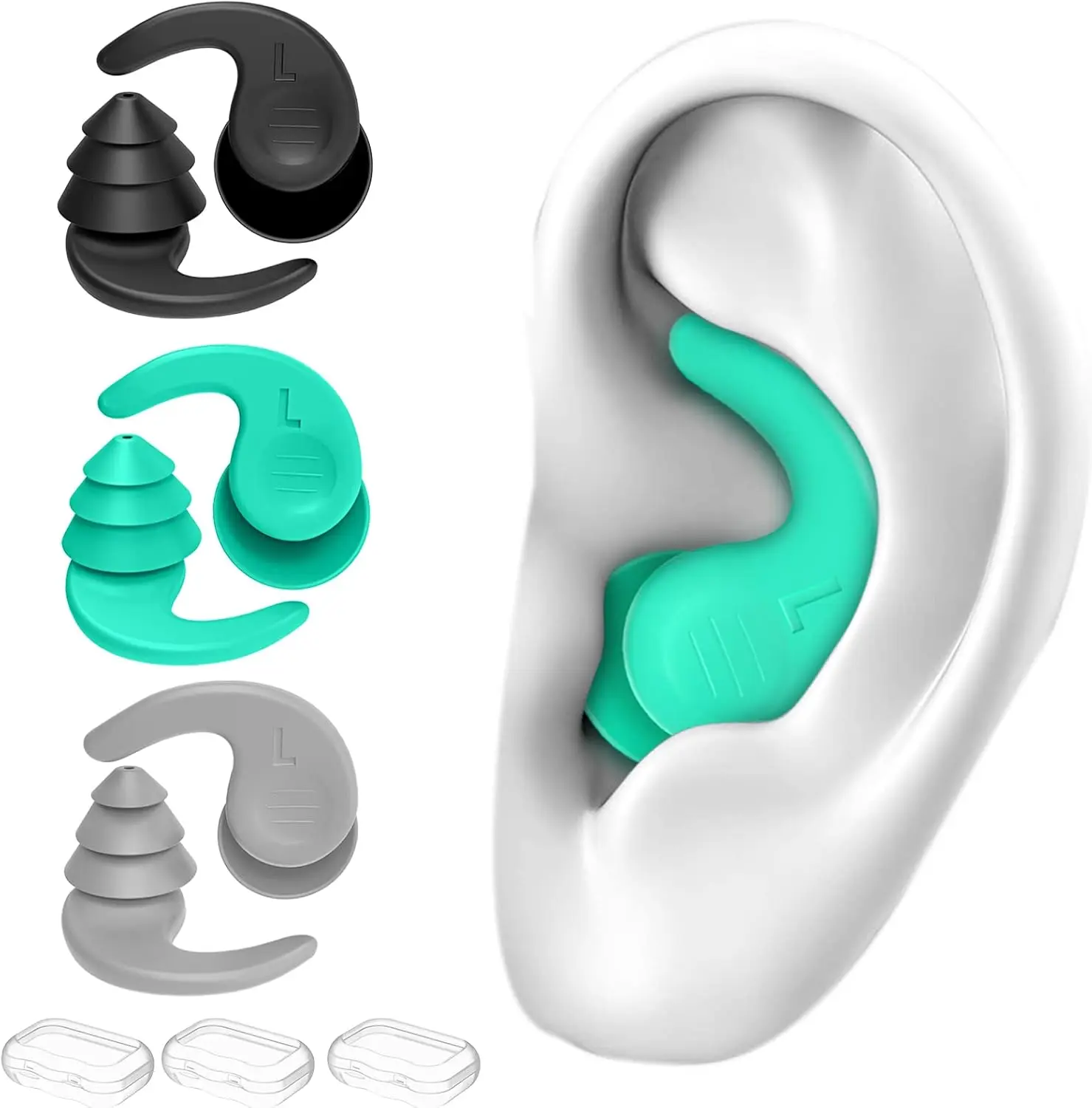 

Waterproof Silicone Swim Ear Plugs for Adults & Teens, 3 Pairs Reusable Anti-Slip for Swimming, Surfing, Showering