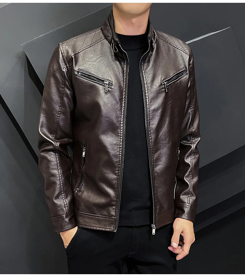 

PU Leather Men Trend Men Jacket 2025 High-quality Leather Men Autumn Winter New Fashion Handsome Young Motorcycle Jacket