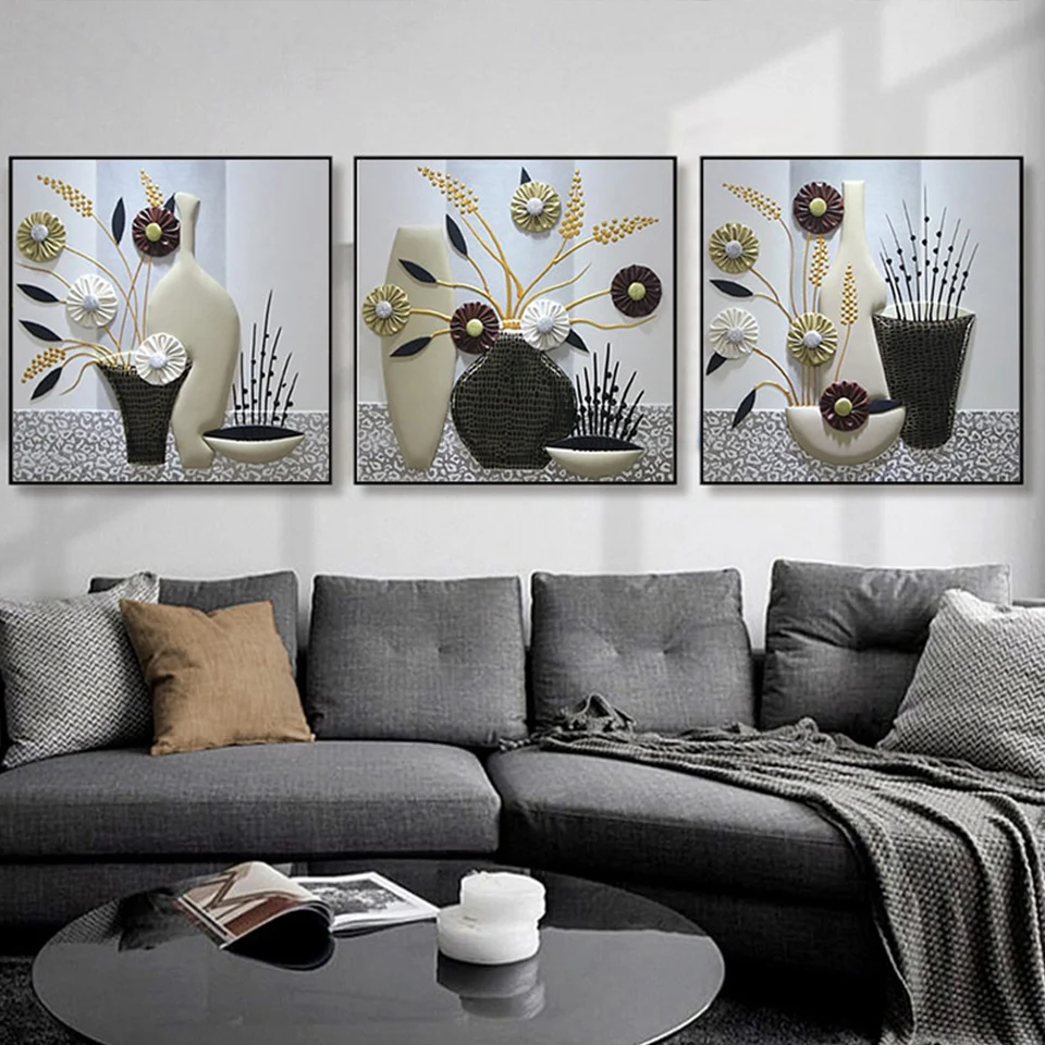 

Modern floral still life Full Diamond PaintingTriptych 5D Diamonds Mosaic Embroidery Flower Picture Of Rhinestones Home Decor