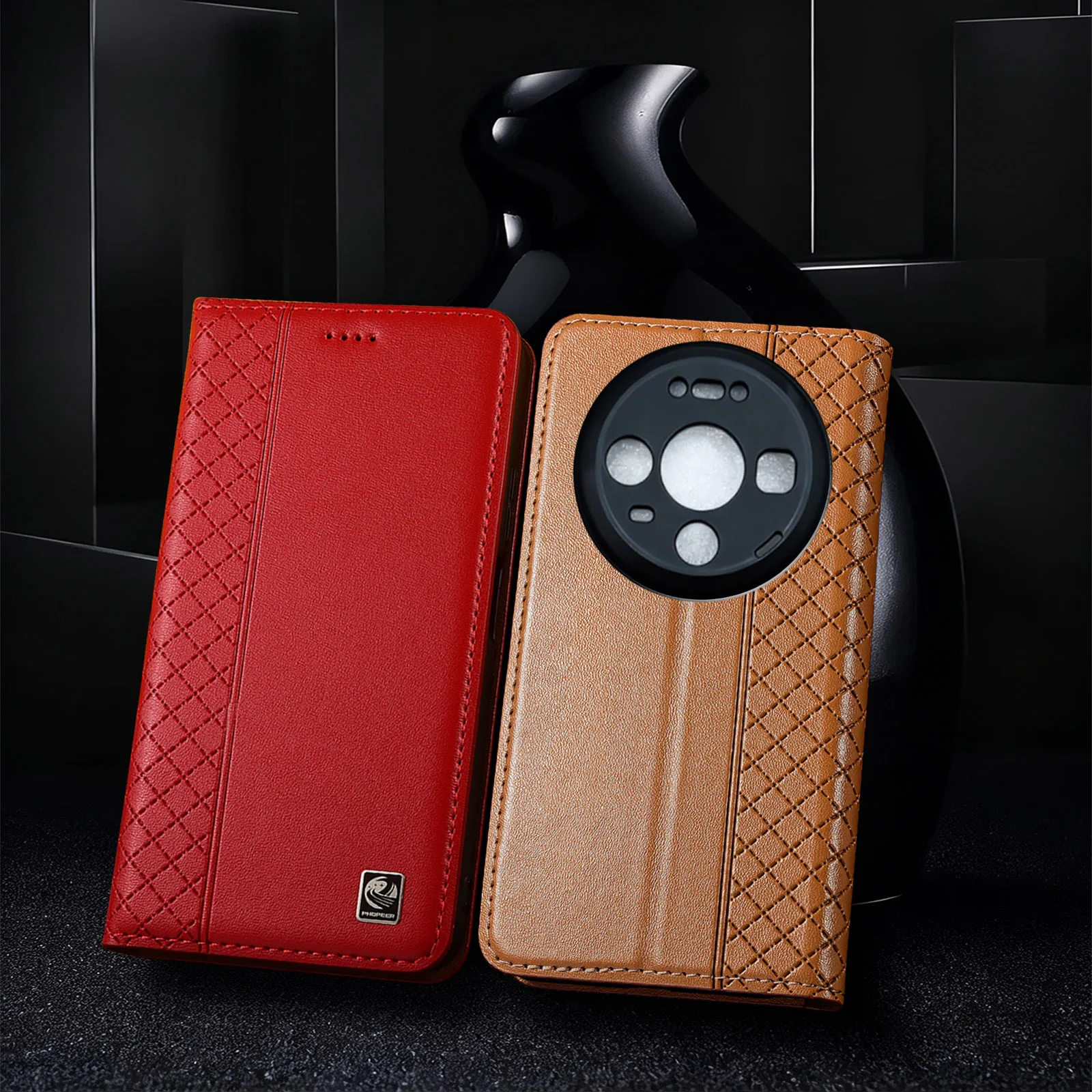 

Genuine Leather Phone Case For HuaWei Mate 30 40 50 60 70 80 Pro Max Lite Plus RSR Nappa Inner Mesh Pattern Of Flip Cover Case
