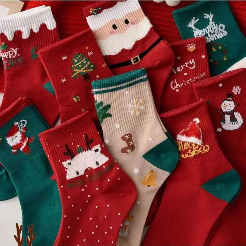 5 Pairs/Lot Creative Santa Claus Christmas Socks Snowman Christmas Gifts Mid-tube Socks Elk Cotton Winter Socks Winter