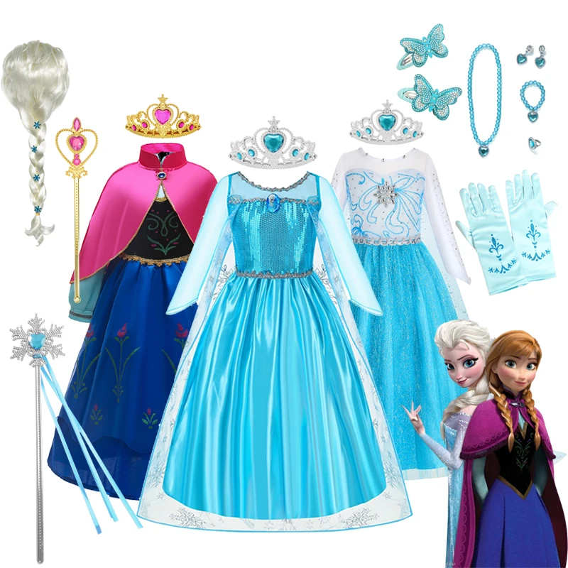 Vestidos de princesa Elsa Anna de Disney, vestido para niñas, disfraces de Reina de la nieve de Frozen, vestidos fotográficos para fiesta de cumpleaños y Carnaval