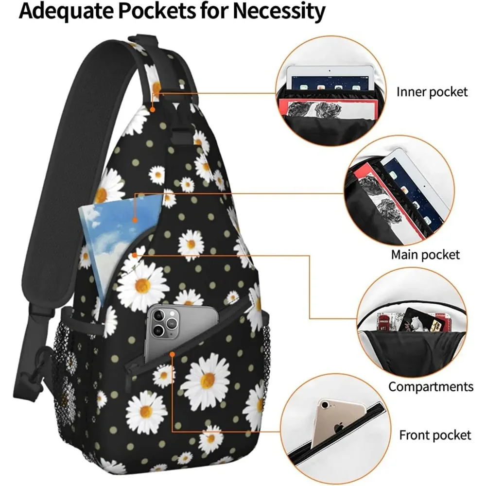 Daisy Flower Sling Rucksack, Unisex, Brusttaschen, Umhängetasche, Reisen, Wandern, Tagesrucksack für Unisex, Umhängetasche für Sport, Klettern, Laufen