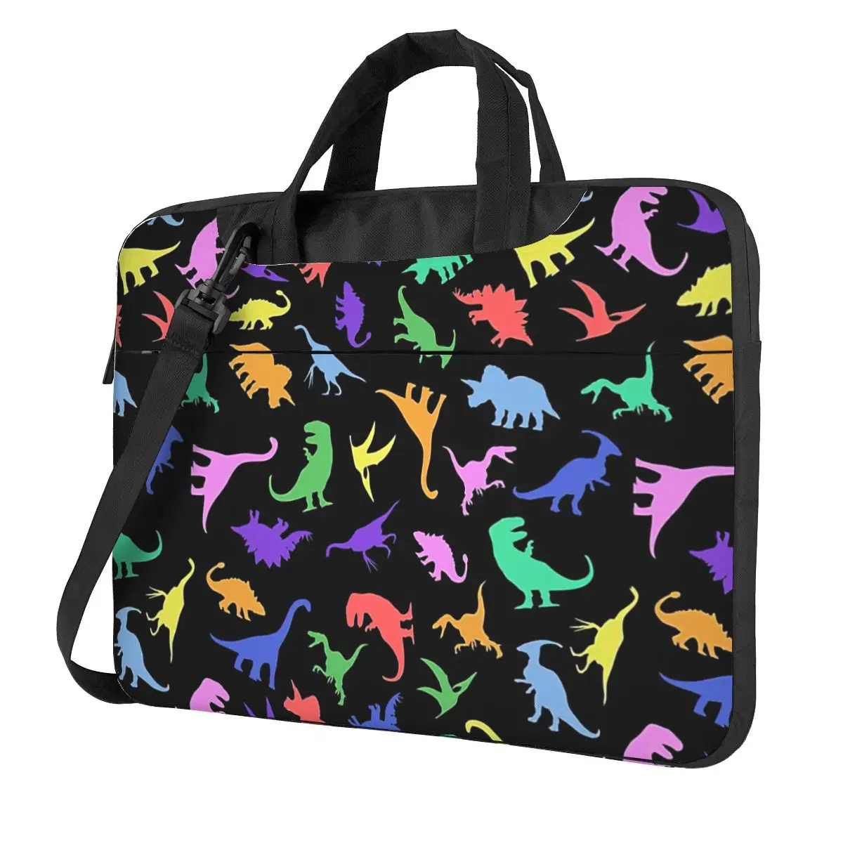 

Fun Dinosaur Pattern (Black Background) Laptop Bag Case Protective Vintage Computer Bag Bicycle Crossbody Laptop Pouch