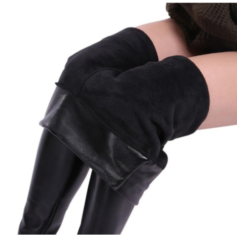 Fashion Black PU Leather Pants Women High Waist Skinny Push Up Leggings Elastic Trousers Jeggings 2 Type Thickiness/thin