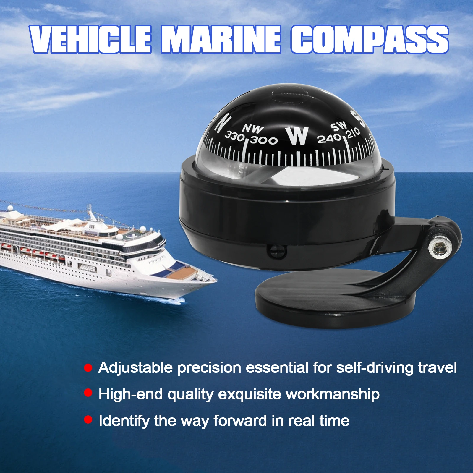 Sea Pivoting Marine Compass Black Mini Yacht Boat Car Compass Guide Ball for Marine Navigation Positioning Compass Outdoor