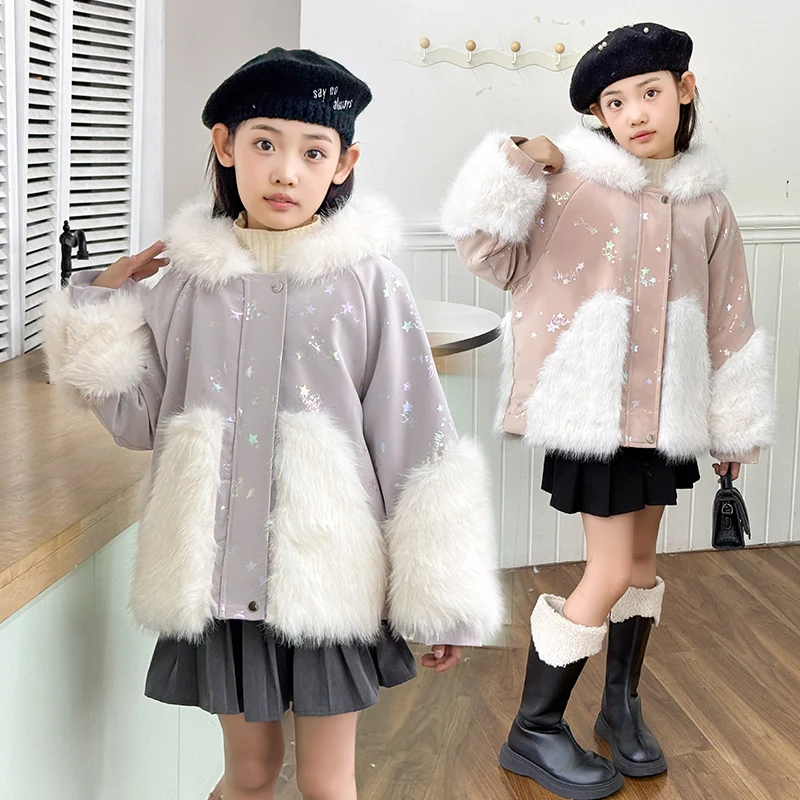 Mädchen Wintermantel Kinder Süße Prinzessin Pelzmantel Oberbekleidung Parkas Teenager Kinder Verdicken Warme Samt Jacke Outfits Kleidung – Detail 3