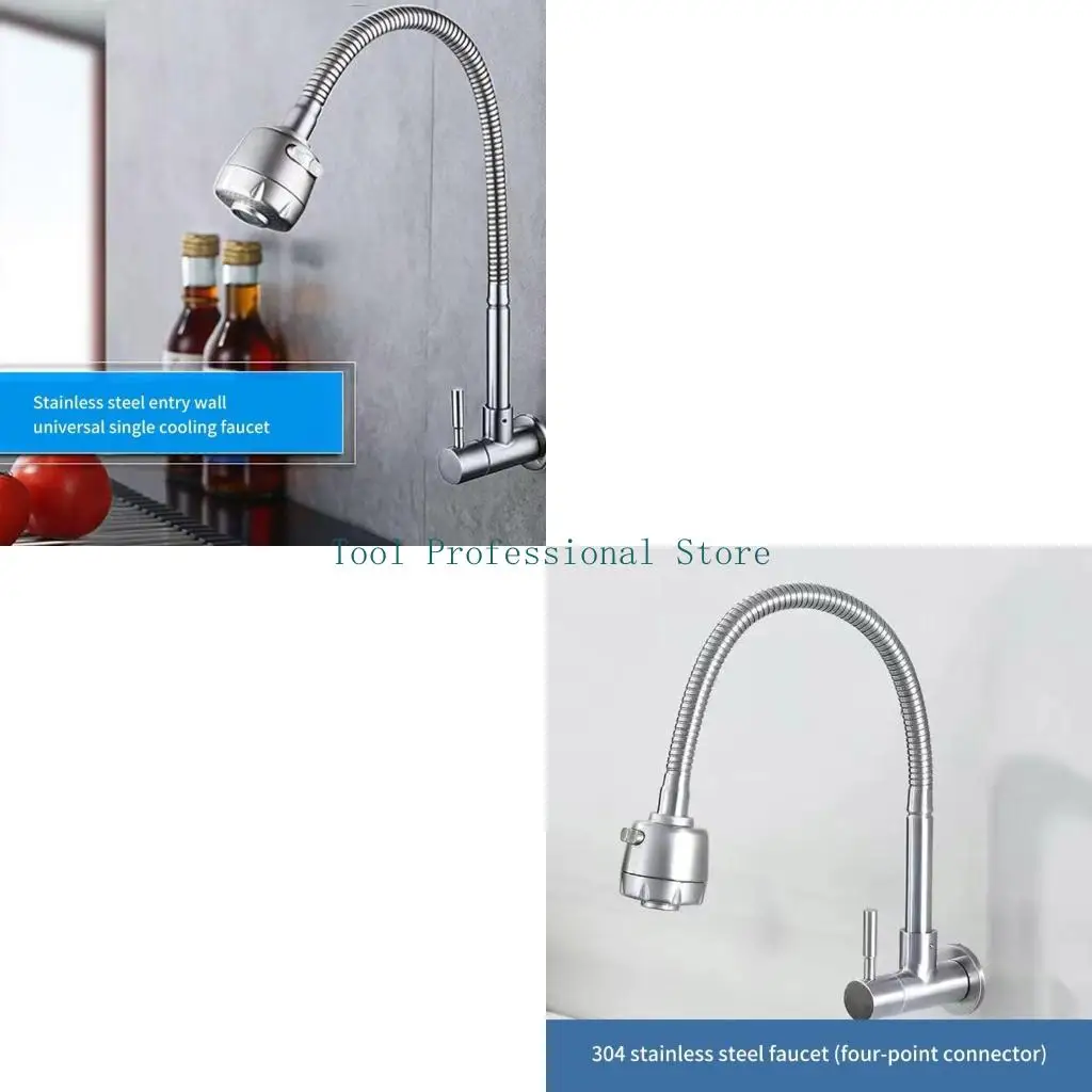 

57QF Functional Wall Mount Kitchen Faucet Single Cold Use 360 Rotation Water Tap