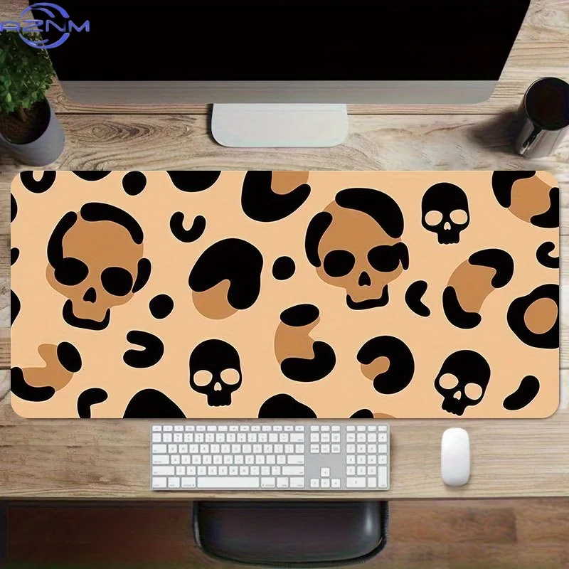 XXL Leopard Print Skull Design Mouse Pad - Non-Slip Rubber Base, Smooth Surface, Premium Quality Desk Mat for Office & Home, Hal