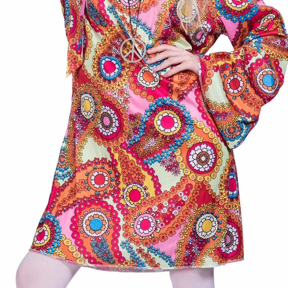 1960s feminino retro hippie cosplay vestidos feminino halloween boho traje carnaval páscoa purim fantasia vestido