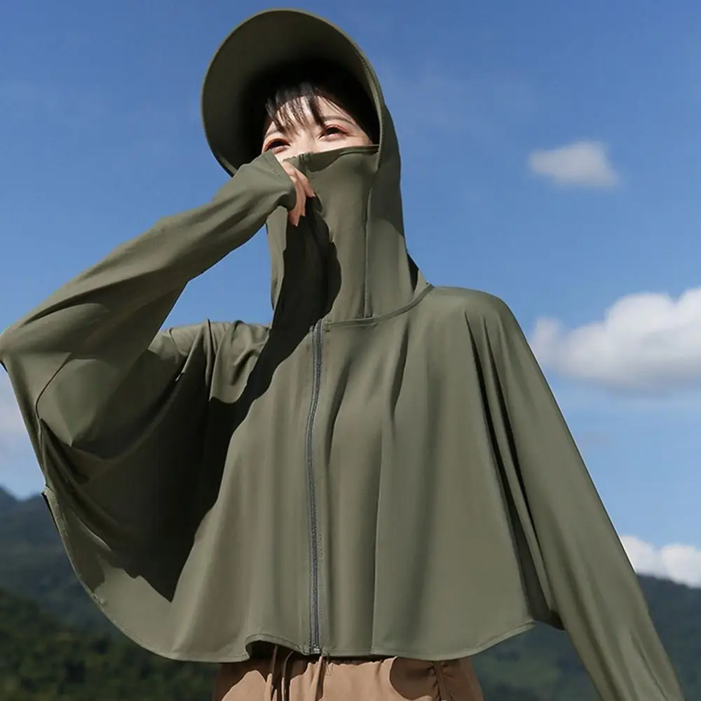 

Простая однотонная солнцезащитная худи с длинным рукавом, тонкая летняя солнцезащитная накидка, шарф-шаль с широкими полями, короткая куртка из ледяного шелка для езды