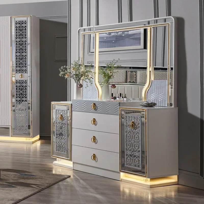 

Makeup Vanity Dresser Cabinet Sets Bedroom Furniture Wooden Modern Dressing Table With Led Mirror