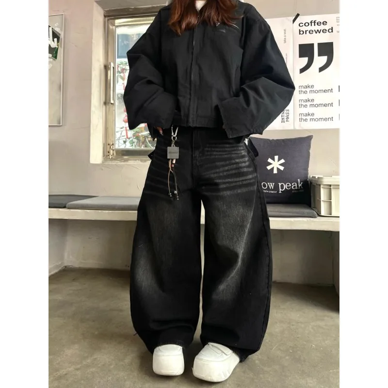 

Black Gothic Jeans Embroidered Y2K Japanese Women Harajuku High Street Aesthetic Loose Wide Leg Jeans Pants Trouser Clothing