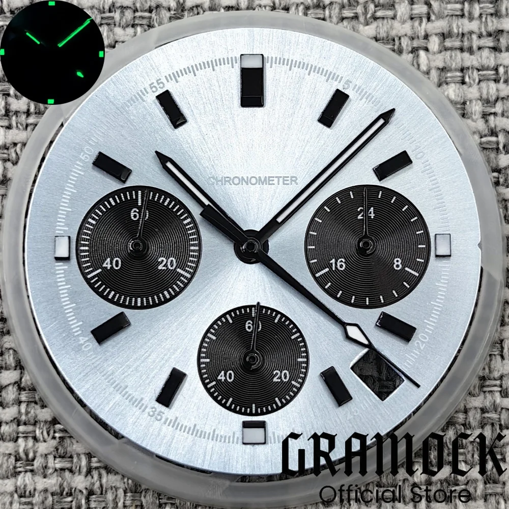 30 مللي متر أزرق ثلجي/بورجوندي أحمر/أسود/أبيض/كورال أخضر كرونوغراف VK63 قرص مع VK63 6 دبوس الأيدي C3 Lume Fit VK63 ملحقات الساعة #2