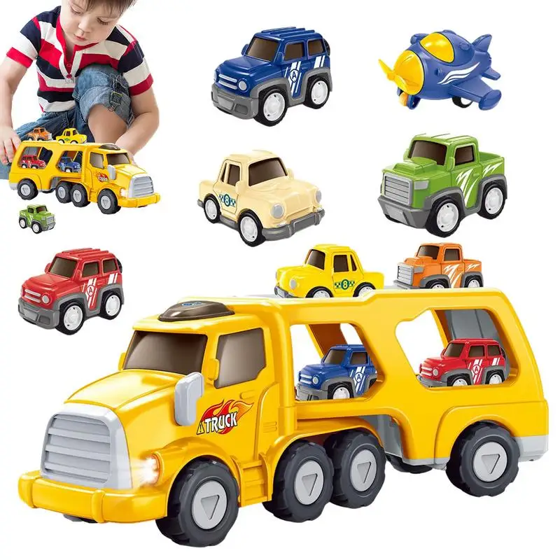 Toddler Car Toys 5-in-1 Double-Decker Car Transporter Toys Car Carrier Toy Cute Carrier Vehicle Toy Trucks Transport Truck Toy