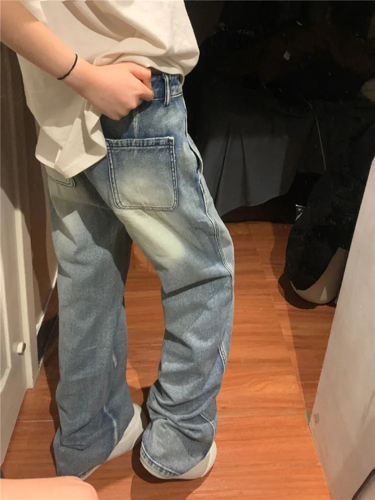 

American Retro High Waist Straight Leg Jeans Women's plus Size Extended Length Loose Wide Leg Floor-Length Pants