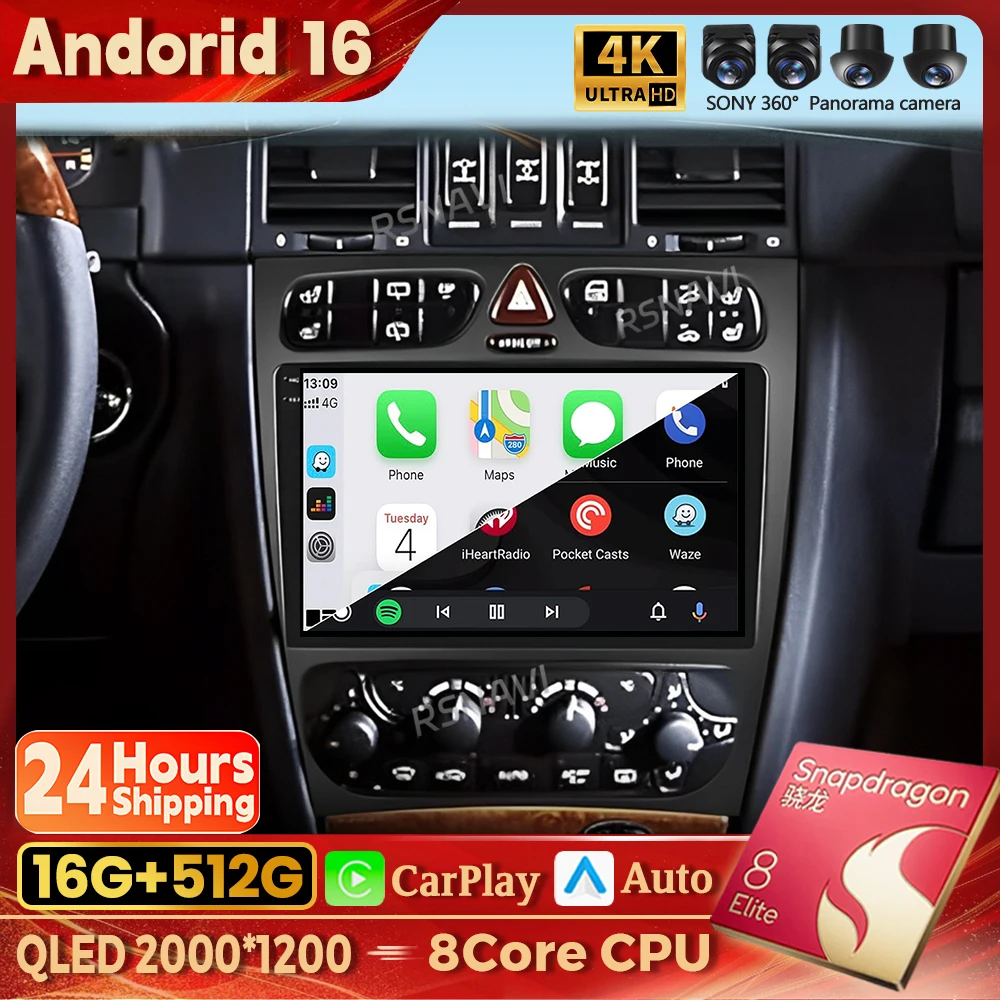 Android 16 Autoradio für Mercedes Benz C-Klasse W203 C200 C320 C350 CLK W209 2002 - 2005 Navigation GPS Multimedia Player Stereo