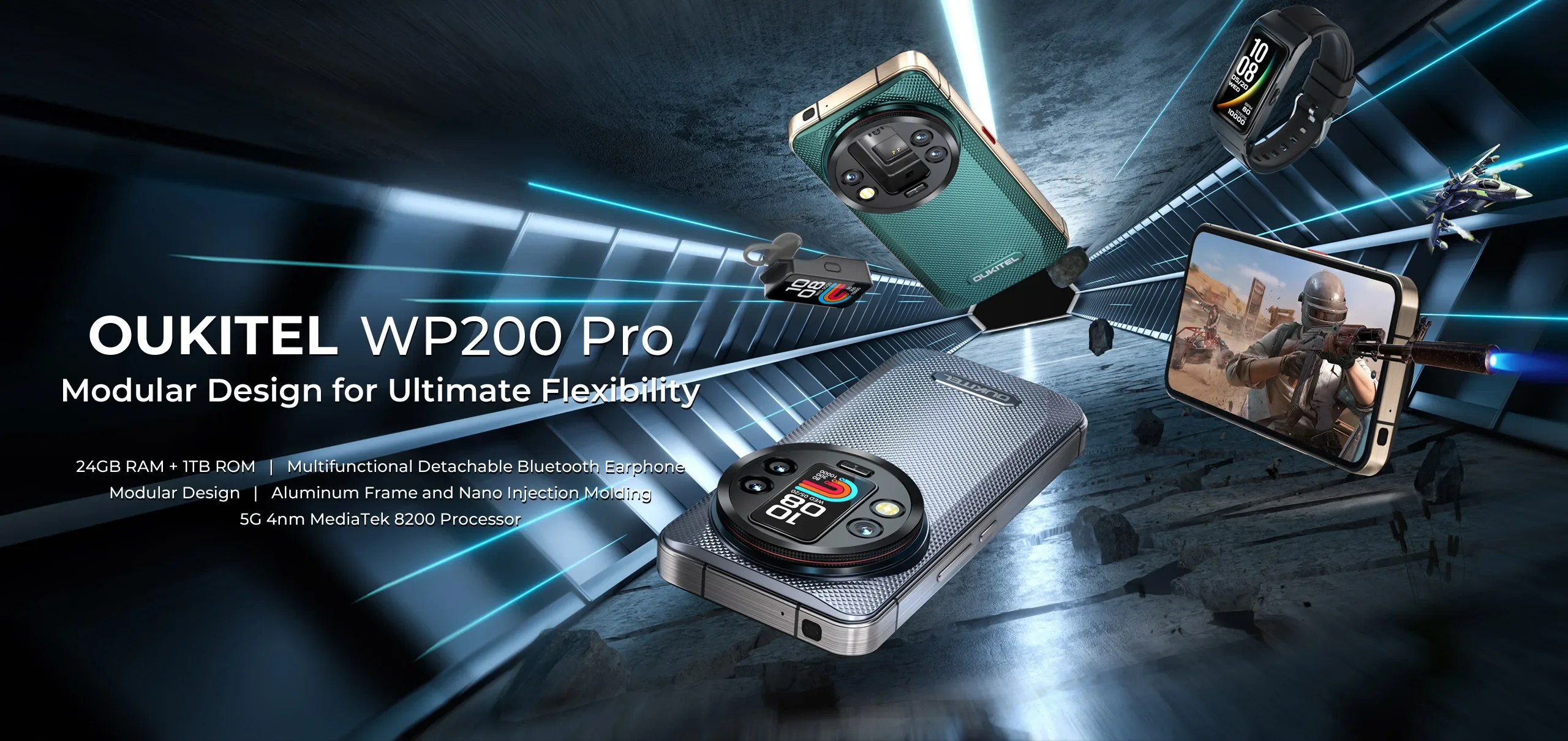OUKITEL WP200 Pro 5G 72(24+48)GB+1TB Rugged Mobile Phone Android 15 6.7'' 120Hz 108MP+32MP 8800mAh 45W Dual SIM/AI/NFC