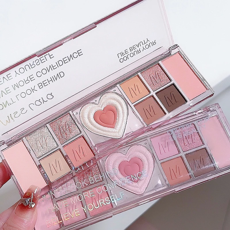 Paleta de sombras de ojos, colores versátiles naturales, delicados, lisos, de larga duración, no mancha, maquillaje de ojos cosmético, rosa, corazón de amor, nuevo