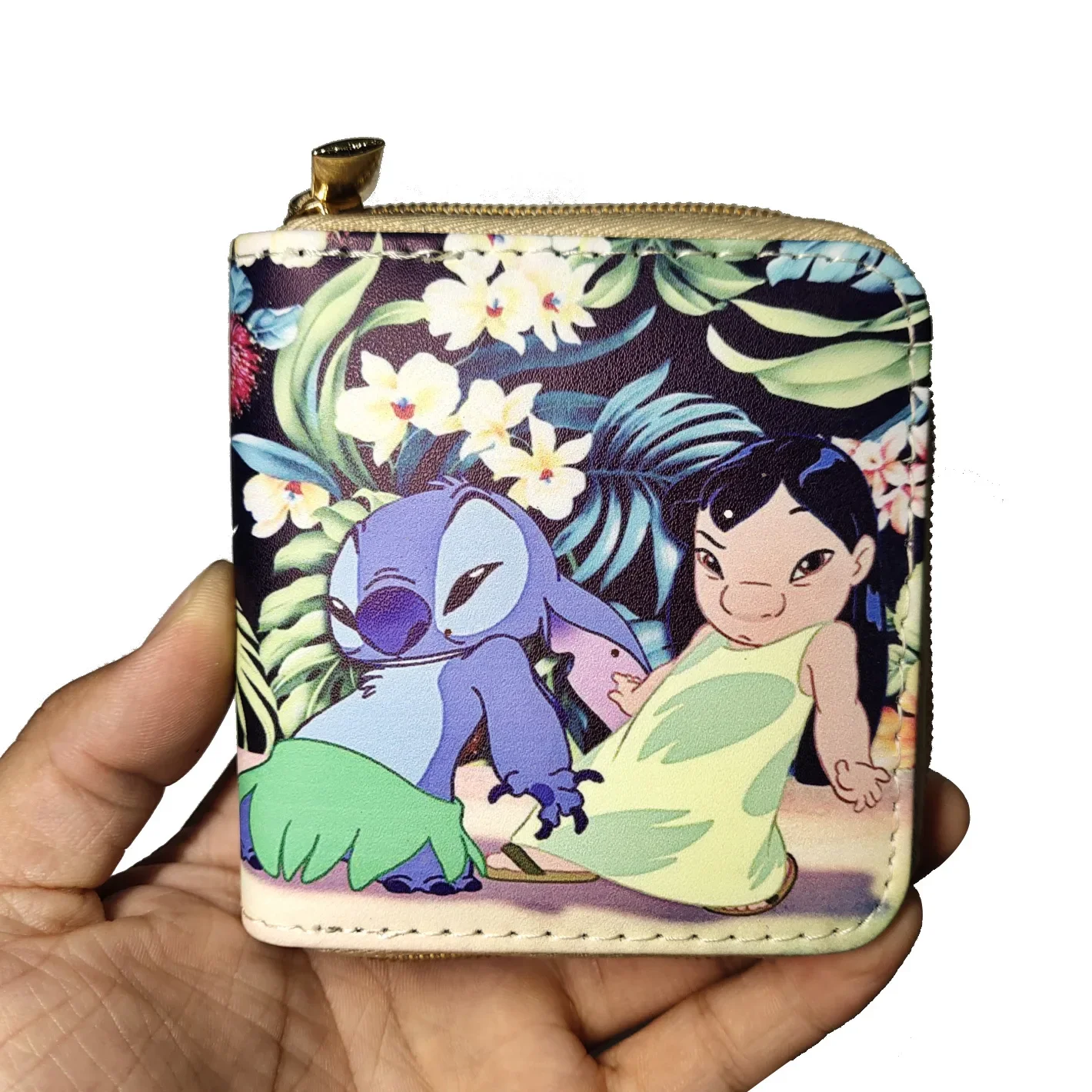 Cartera de dibujos animados de Disney, monedero corto con estampado de Lilo & Stitch, tarjetero multicapa de lujo, regalo para niños