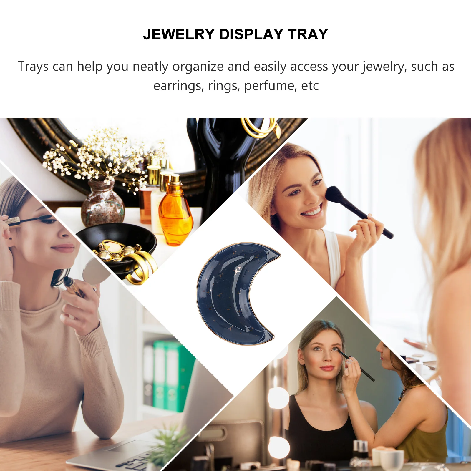 

1 шт. Изысканная керамическая тарелка в форме луны с золотым бронзовым принтом, многофункциональный поднос для украшений, колец, помады, фруктов, десертов