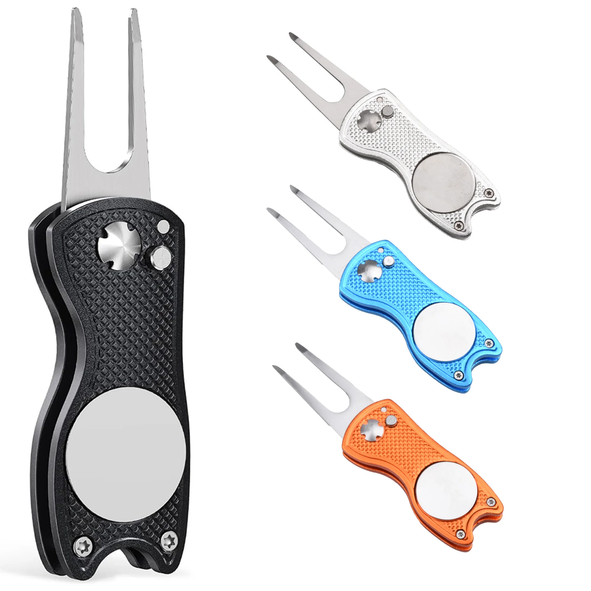 Metal Foldable Golf Divot Repair Tool With Golf Ball Marker