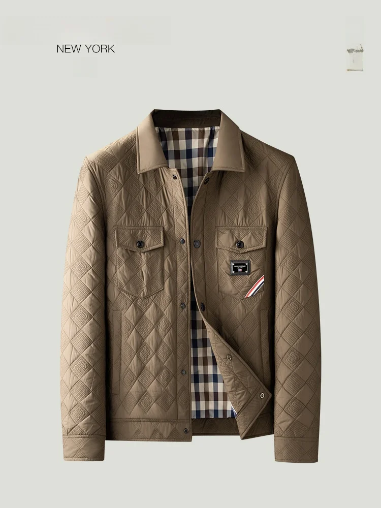 

Men's Cotton Jaet THOM BEAUN Warm Plaid Metal Label Embroidery Autumn Winter New Sle Ethnic Men's Clothing ow Clothing