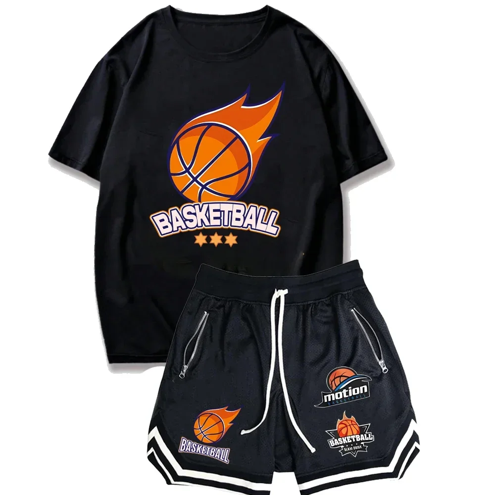 Funny Bear Printed T Shirt Men T-shirt Shorts Set Summer Fashion Casual Basketball Suit Shorts Hip Hop Streetwear Outdoor Tops