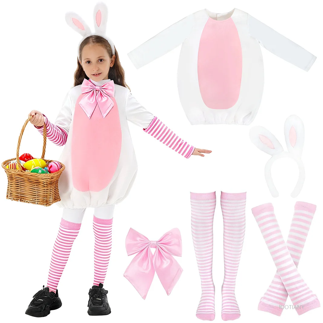

New Easter Children's Cute White Rabbit Cosplay Costume For Christmas Carnival Party Girls Kindergarten Stage Performance Set