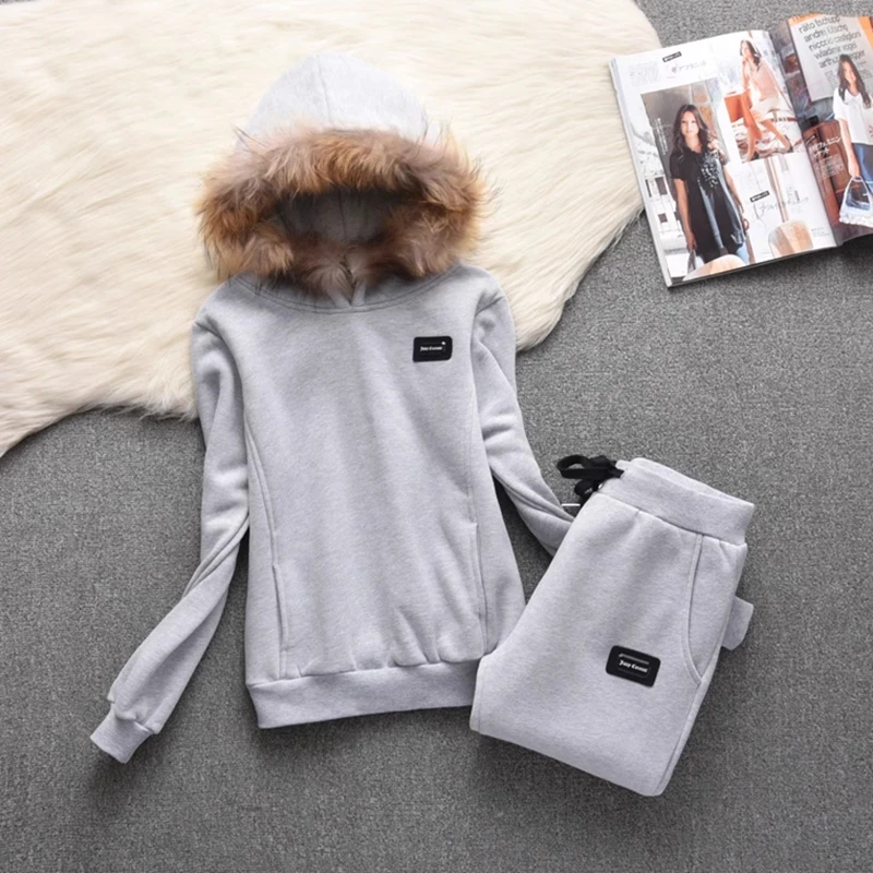 2024 New Autumn Winter Fleece Women\'s Long Sleeve thickened Hooded and Pants Two Piece Set