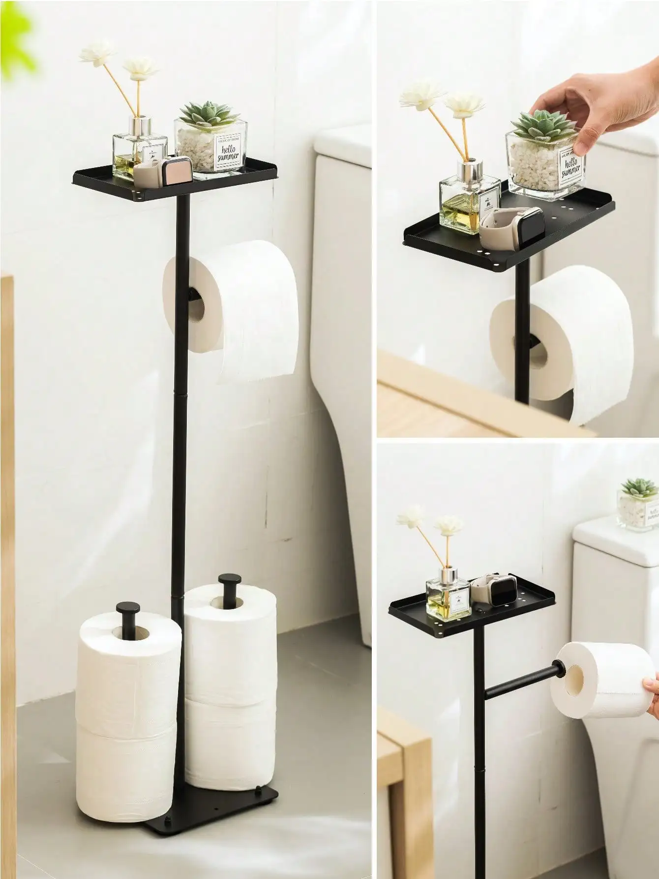 

1Pc Vertical Tissue Holder W/Toilet Brush Floor-Mounted Bathroom Storage & Organization Rack