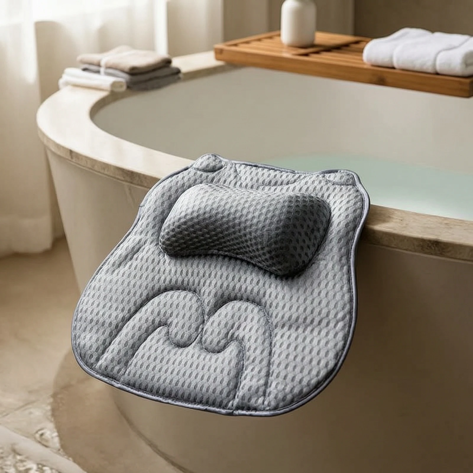 Cat Bath Pillow Supportive Bath Pillow with Hook Ergonomic Contoured for Adults, Home Spa