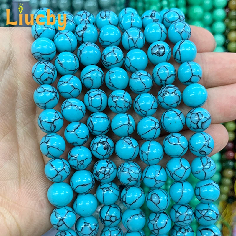 Natural Stone Lake Blue Turquoises Loose Beads 100% African pine DIY Fashion pearl for Jewelry Making15