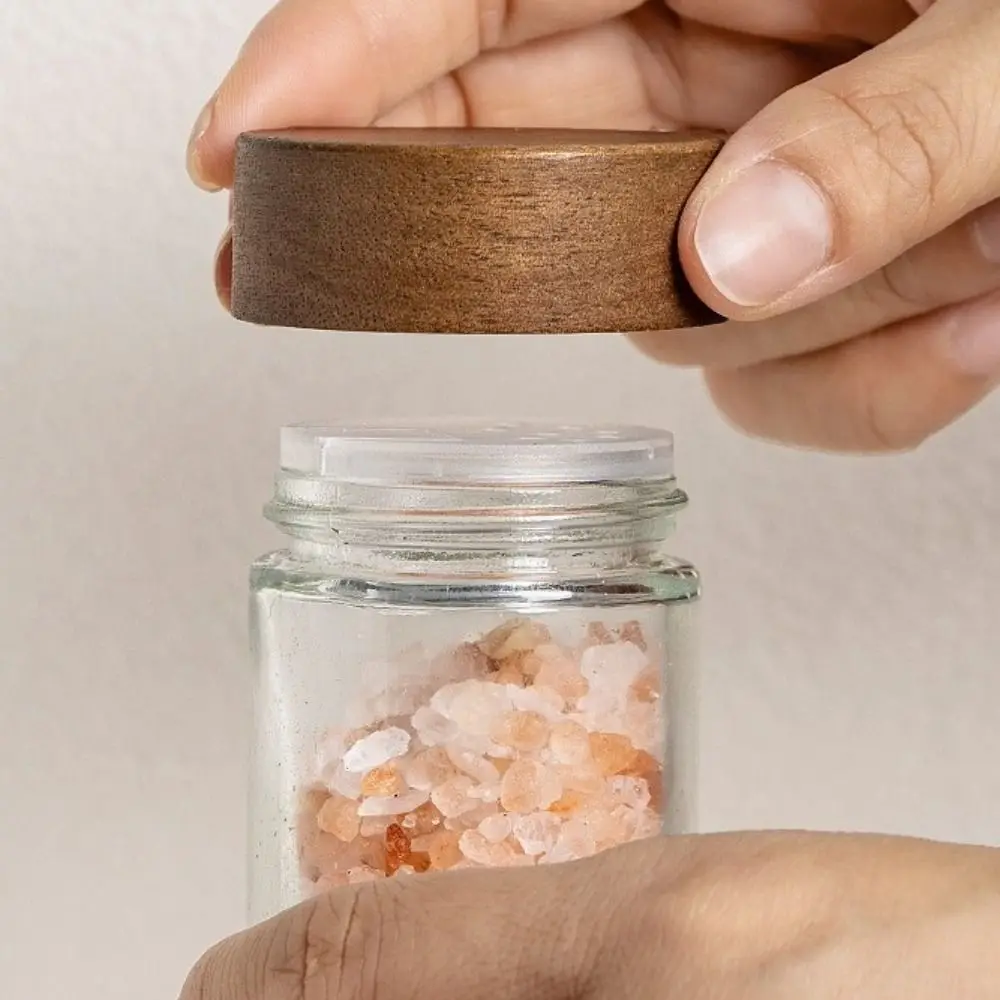 

Набор из 4 прозрачных стеклянных баночек для специй: герметичные, влагонепроницаемые мини-бутылочки с золотистыми крышками и деревянными подставками