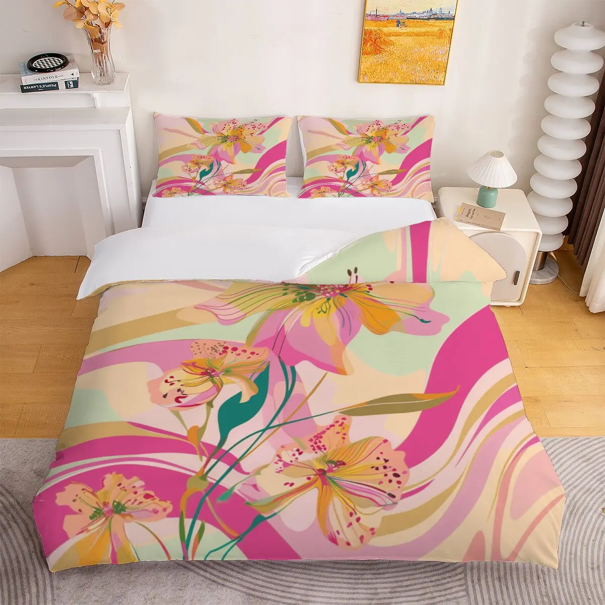 Pink   duvet cover   Yellow   1 duvet cover and 2 pillowcases