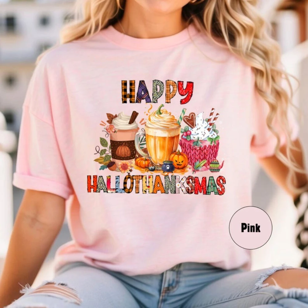Happy Hallowmas T-Shirt Woman Man Autumn All Saints' Day Graphic T Shirts Fashion Casual Aesthetic Streetwear Short-sleev