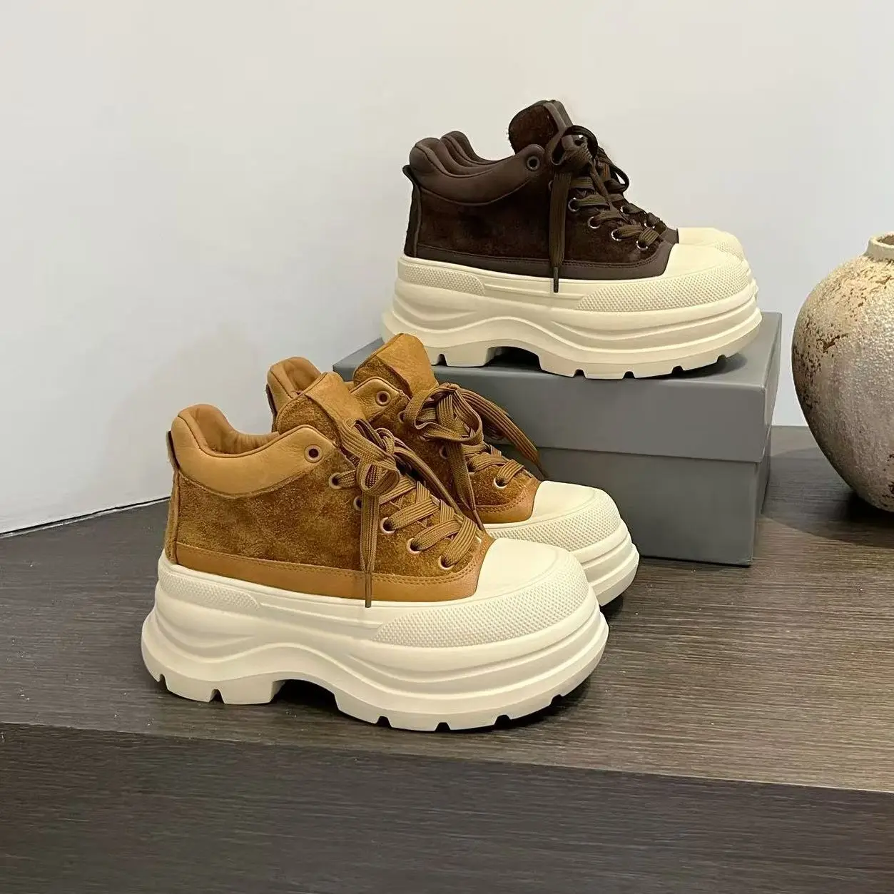 

One Cowhide Thi Bot Platform oes Women's Casual All-Match Low Top Cross Bule Leisure Sports oes